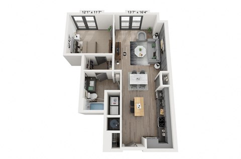 1 bedroom 1 bathroom Floor plan F at WOODBURN EXCHANGE, Cincinnati, Ohio